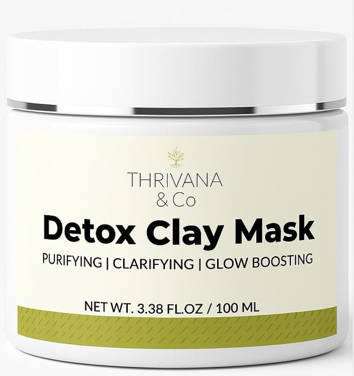 Thrivana & Co Detox Clay Mask jar with label on a white background